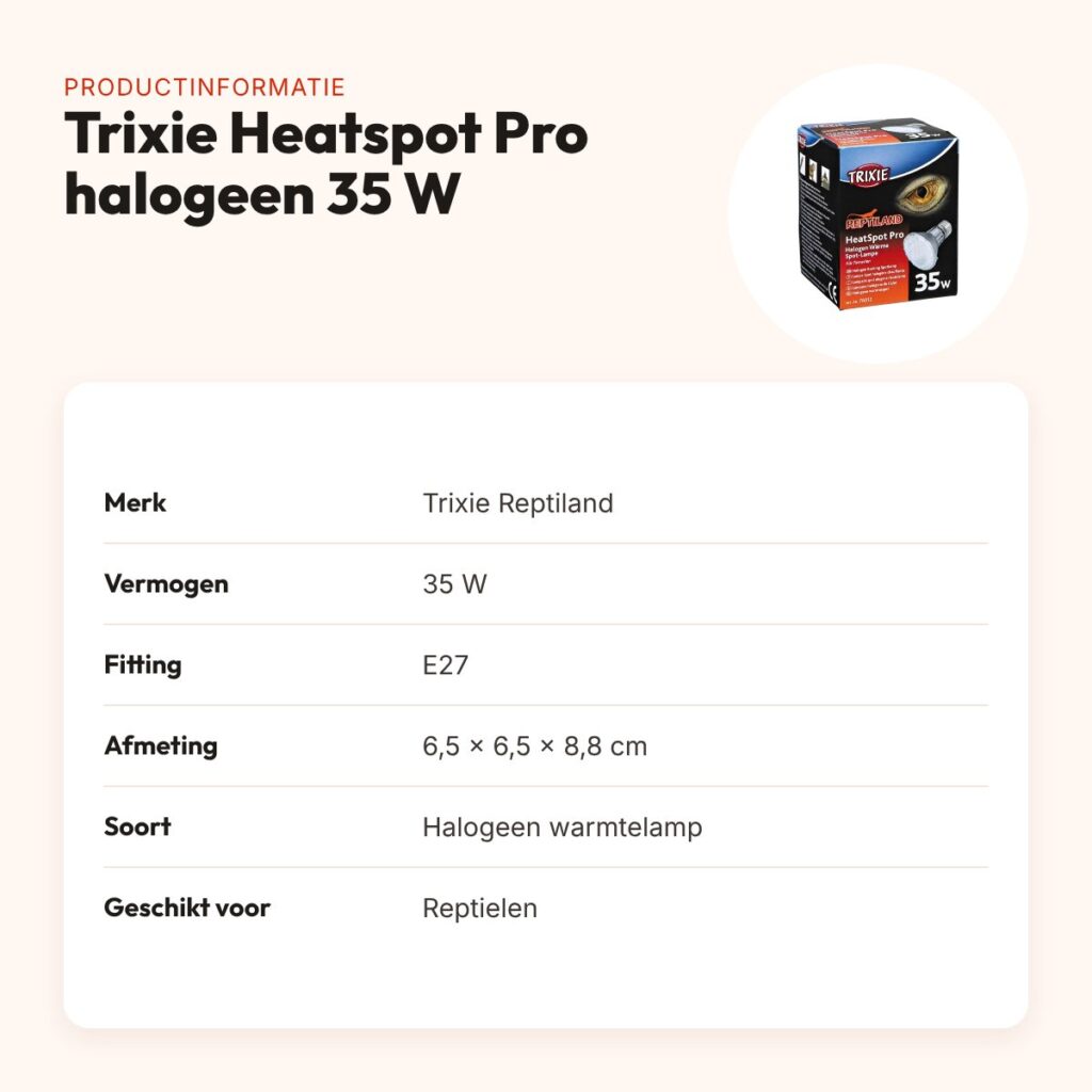 Trixie Reptiland Heatspot Pro halogeen warmtelamp 35 W – 6,5 x 6,5 x 8,8 cm – productinformatie