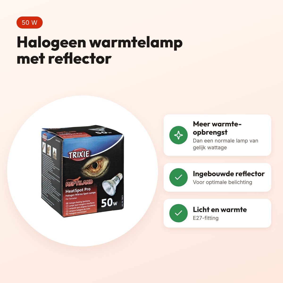 Trixie Reptiland Heatspot Pro halogeen warmtelamp 50 W – 6,5 x 6,5 x 8,8 cm – voordelen
