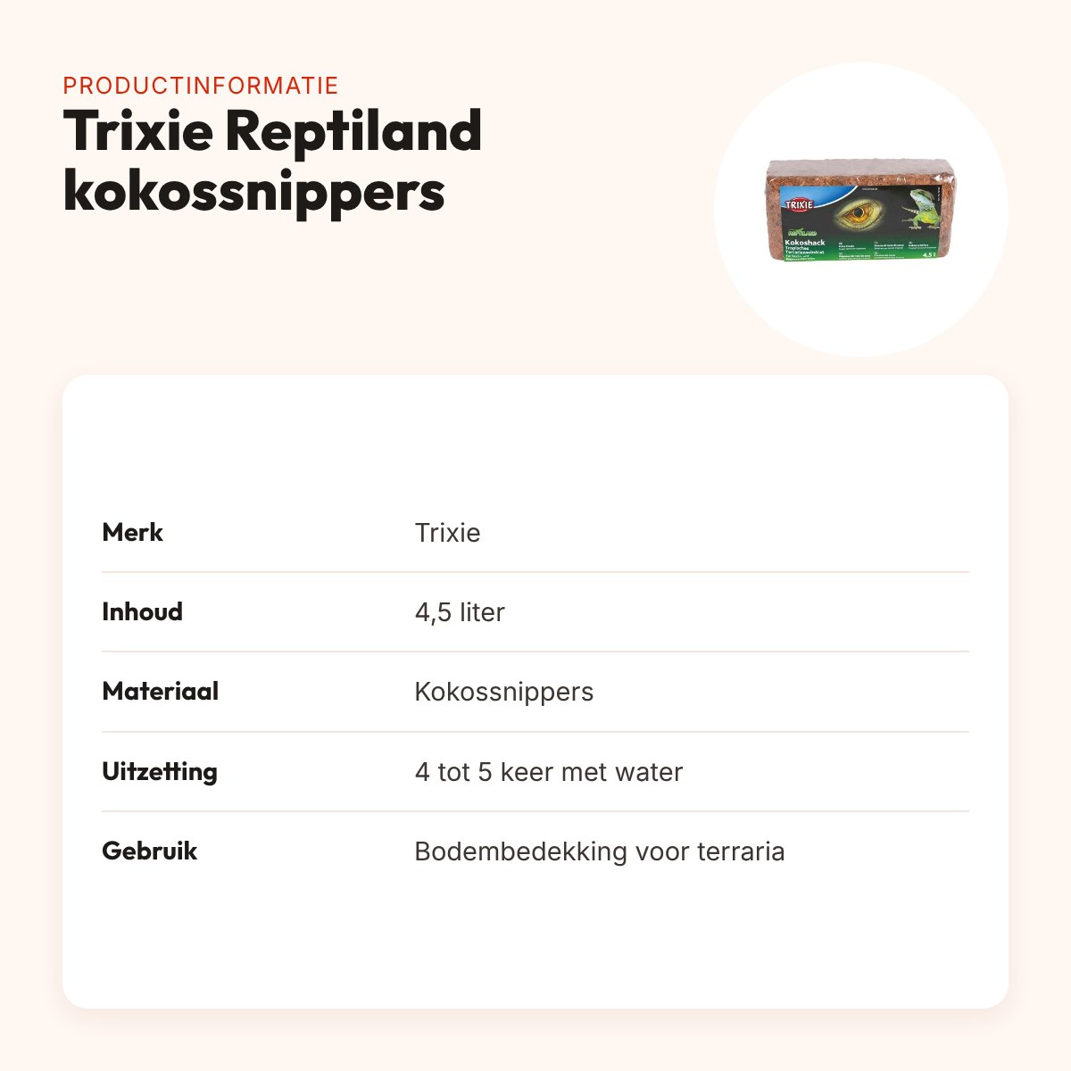 Trixie Reptiland kokossnippers 4,5 liter – bodembedekking voor terraria – productinformatie