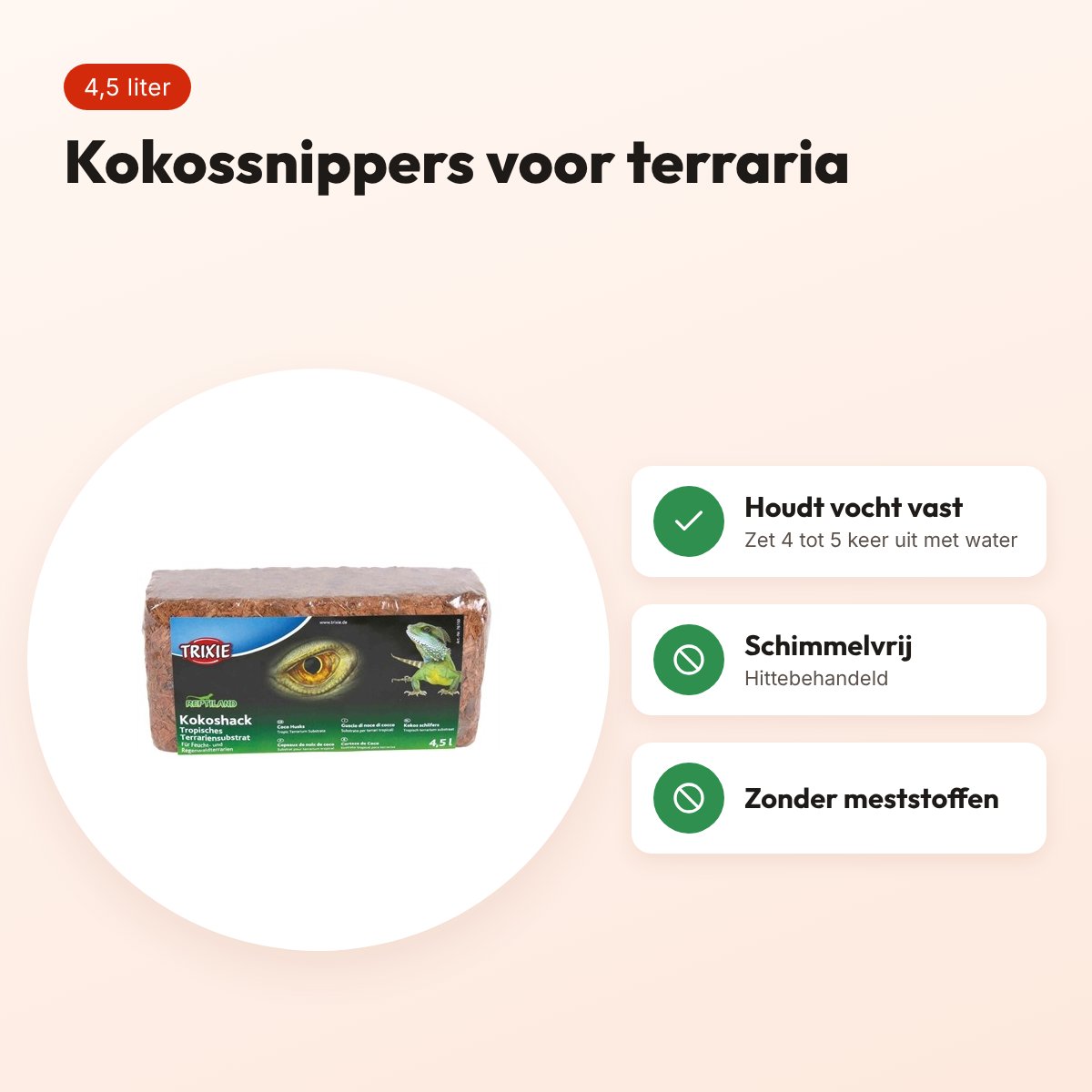 Trixie Reptiland kokossnippers 4,5 liter – bodembedekking voor terraria – voordelen