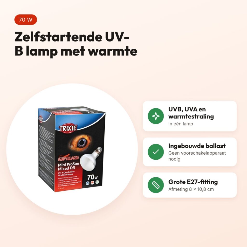 Trixie Reptiland Mini Prosun Mixed D3 UV-B lamp 70 W – zelfstartend, E27 – voordelen