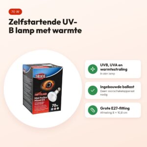 Trixie Reptiland Mini Prosun Mixed D3 UV-B lamp 70 W – zelfstartend, E27 – voordelen