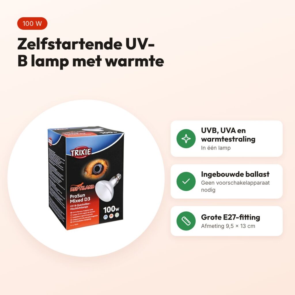 Trixie Reptiland Prosun Mixed D3 UV-B lamp 100 W – zelfstartend, E27 – voordelen