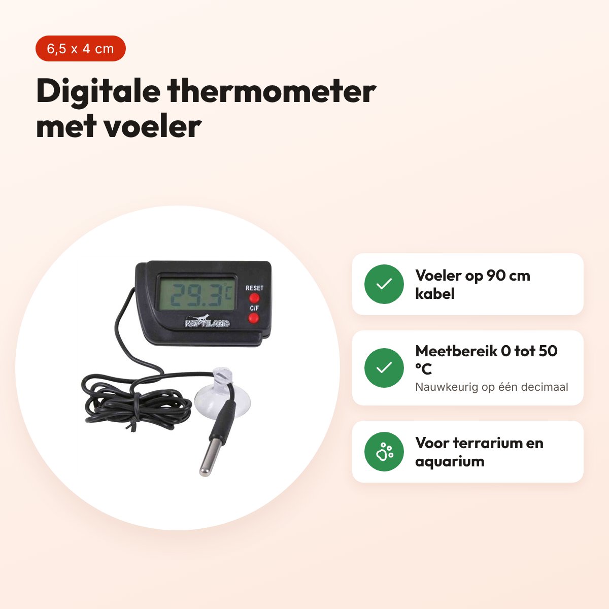 Trixie Reptiland thermometer digitaal 6,5 x 4 cm – voeler op 90 cm kabel – voordelen
