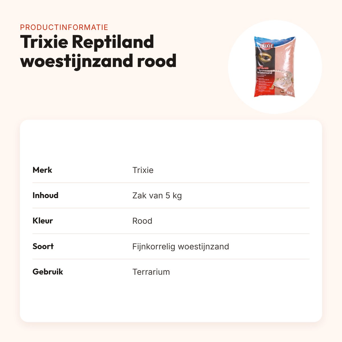 Trixie Reptiland woestijnzand rood 5 kg – fijnkorrelig terrariumzand – productinformatie