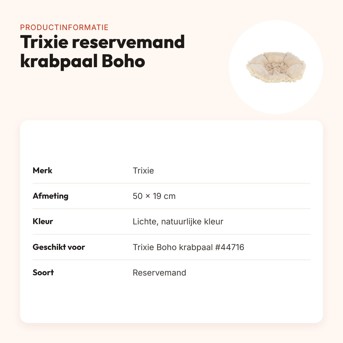 Trixie reservemand voor krabpaal Boho #44716 50 x 19 cm – productinformatie