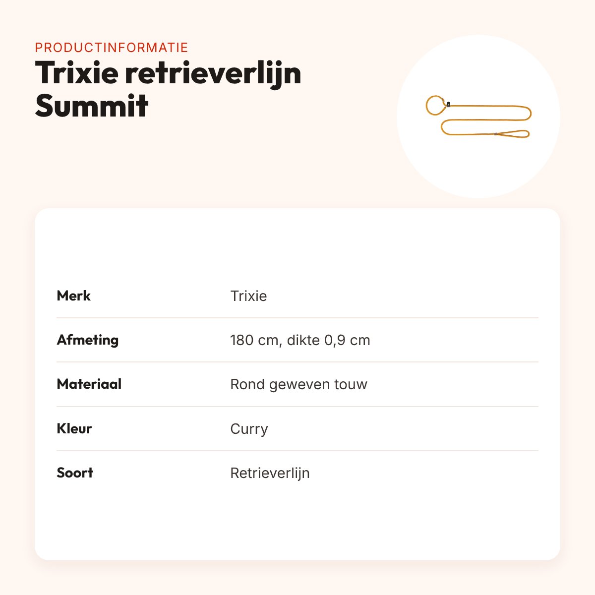 Trixie retrieverlijn Summit rond touw reflecterend curry 180 x 0,9 cm – productinformatie