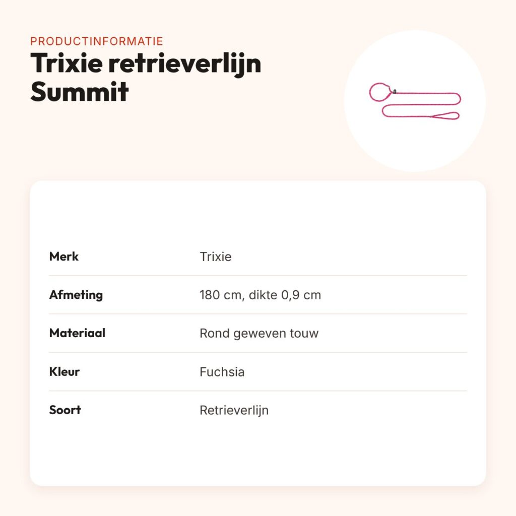 Trixie retrieverlijn Summit rond touw reflecterend fuchsia 180 x 0,9 cm – productinformatie