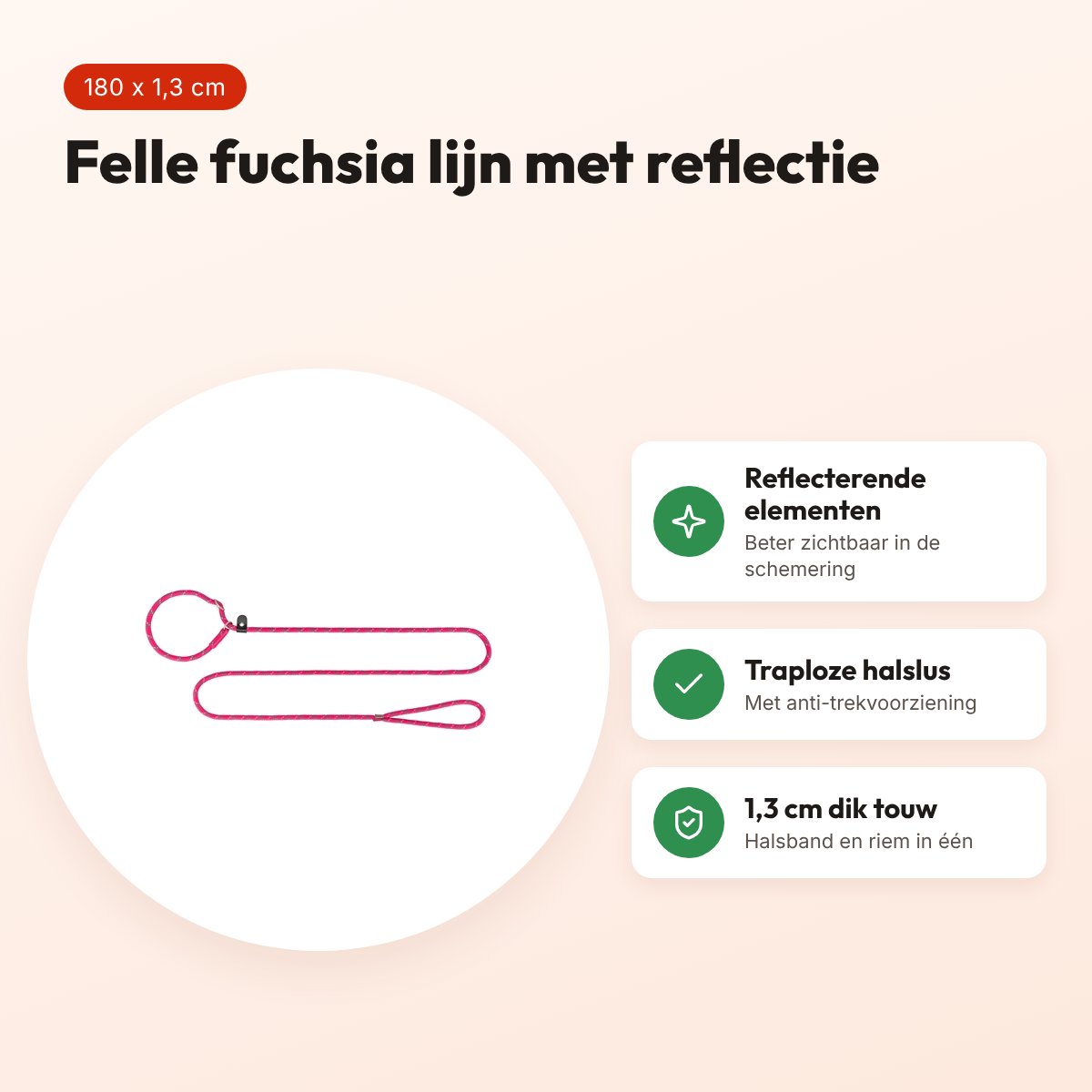 Trixie retrieverlijn Summit rond touw reflecterend fuchsia 180 x 1,3 cm – voordelen