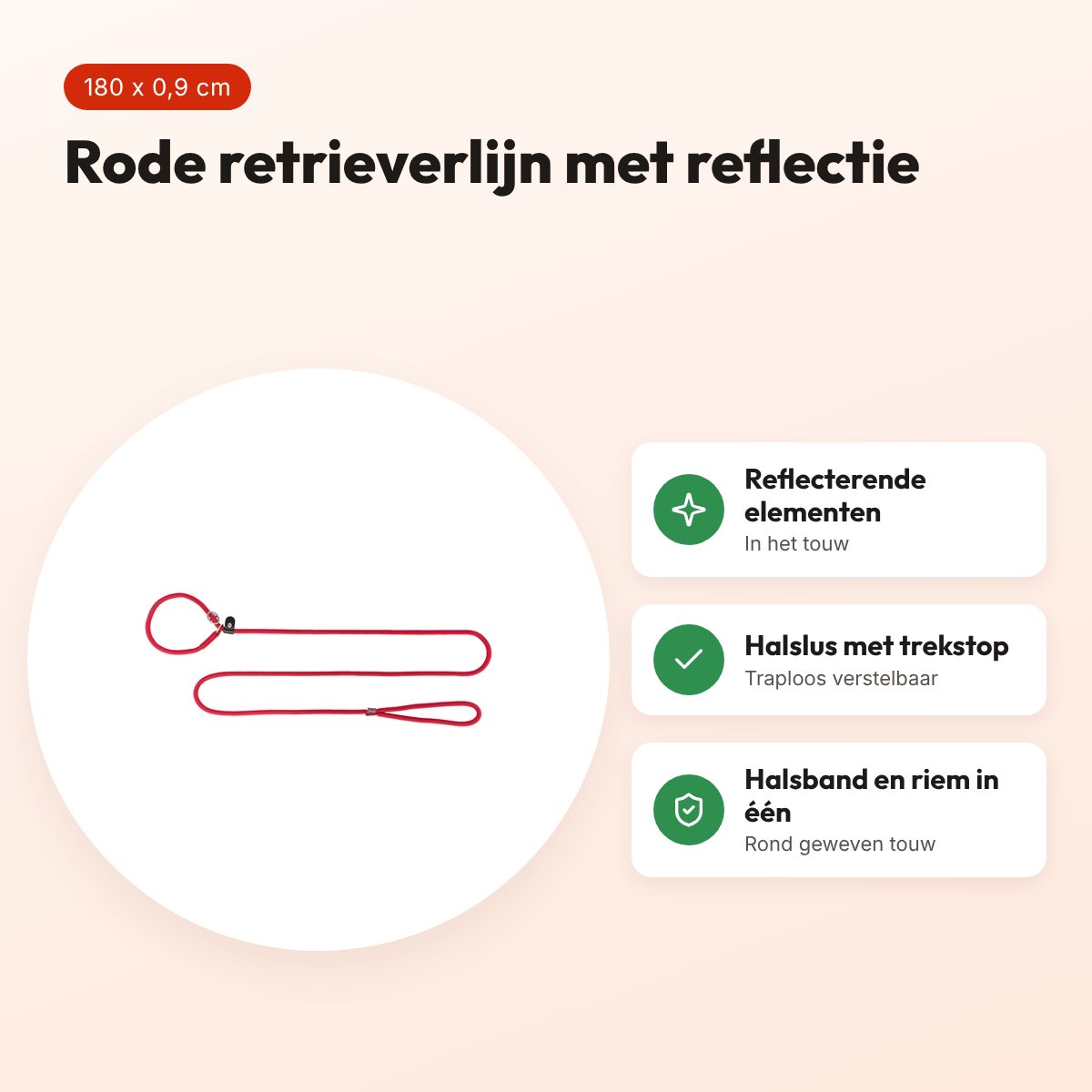 Trixie retrieverlijn Summit rond touw reflecterend rood 180 x 0,9 cm – voordelen