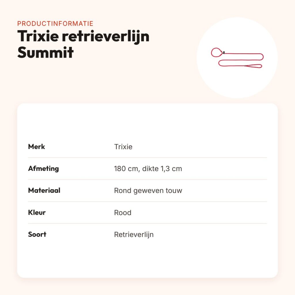 Trixie retrieverlijn Summit rond touw reflecterend rood 180 x 1,3 cm – productinformatie
