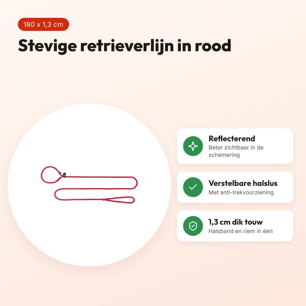 Trixie retrieverlijn Summit rond touw reflecterend rood 180 x 1,3 cm – voordelen