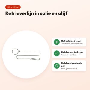 Trixie retrieverlijn Summit rond touw reflecterend salie/olijf 180 x 0,9 cm – voordelen