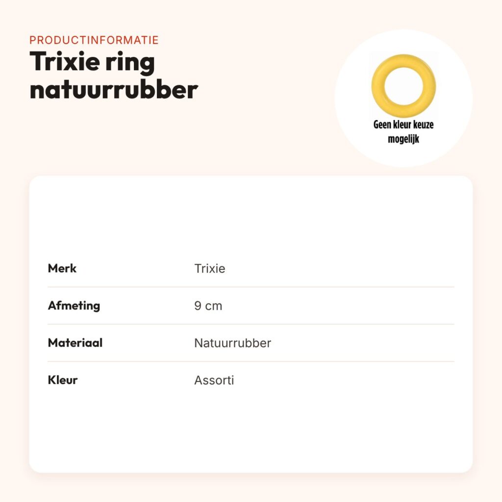 Trixie ring natuurrubber 9 cm – hondenspeelgoed, assorti – productinformatie