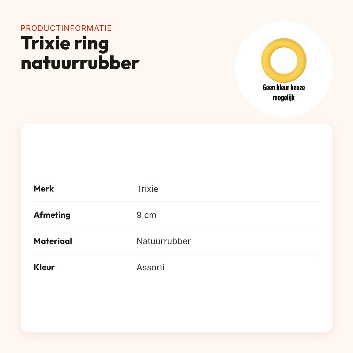 Trixie ring natuurrubber 9 cm – hondenspeelgoed, assorti – productinformatie