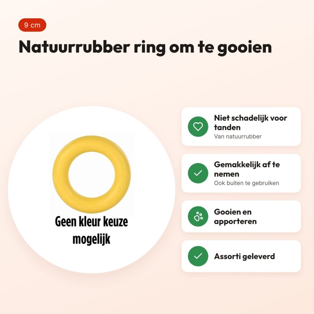 Trixie ring natuurrubber 9 cm – hondenspeelgoed, assorti – voordelen
