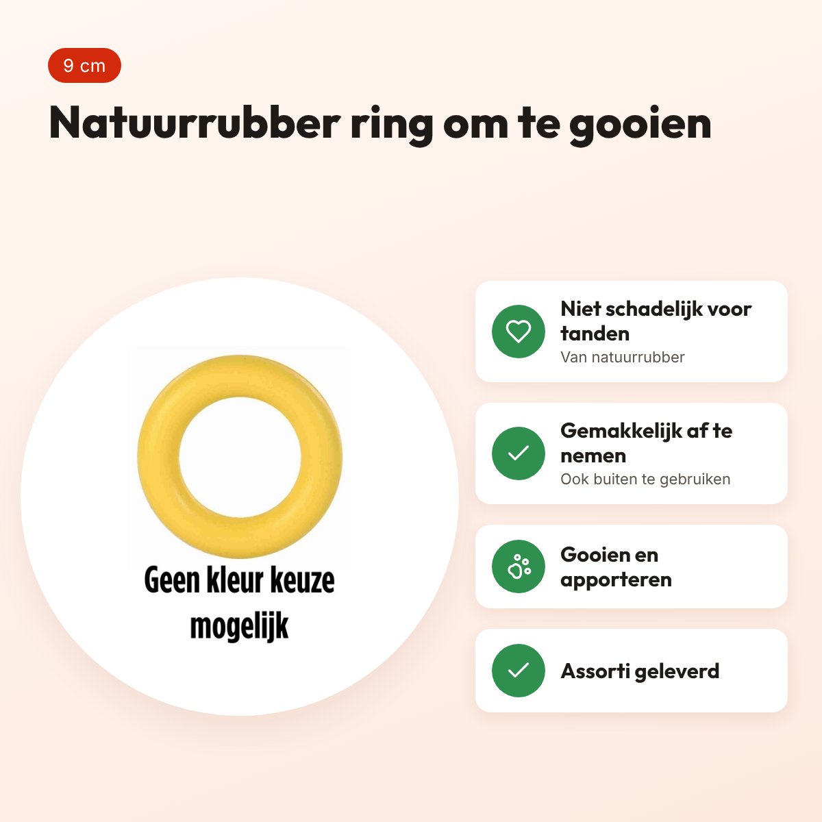 Trixie ring natuurrubber 9 cm – hondenspeelgoed, assorti – voordelen