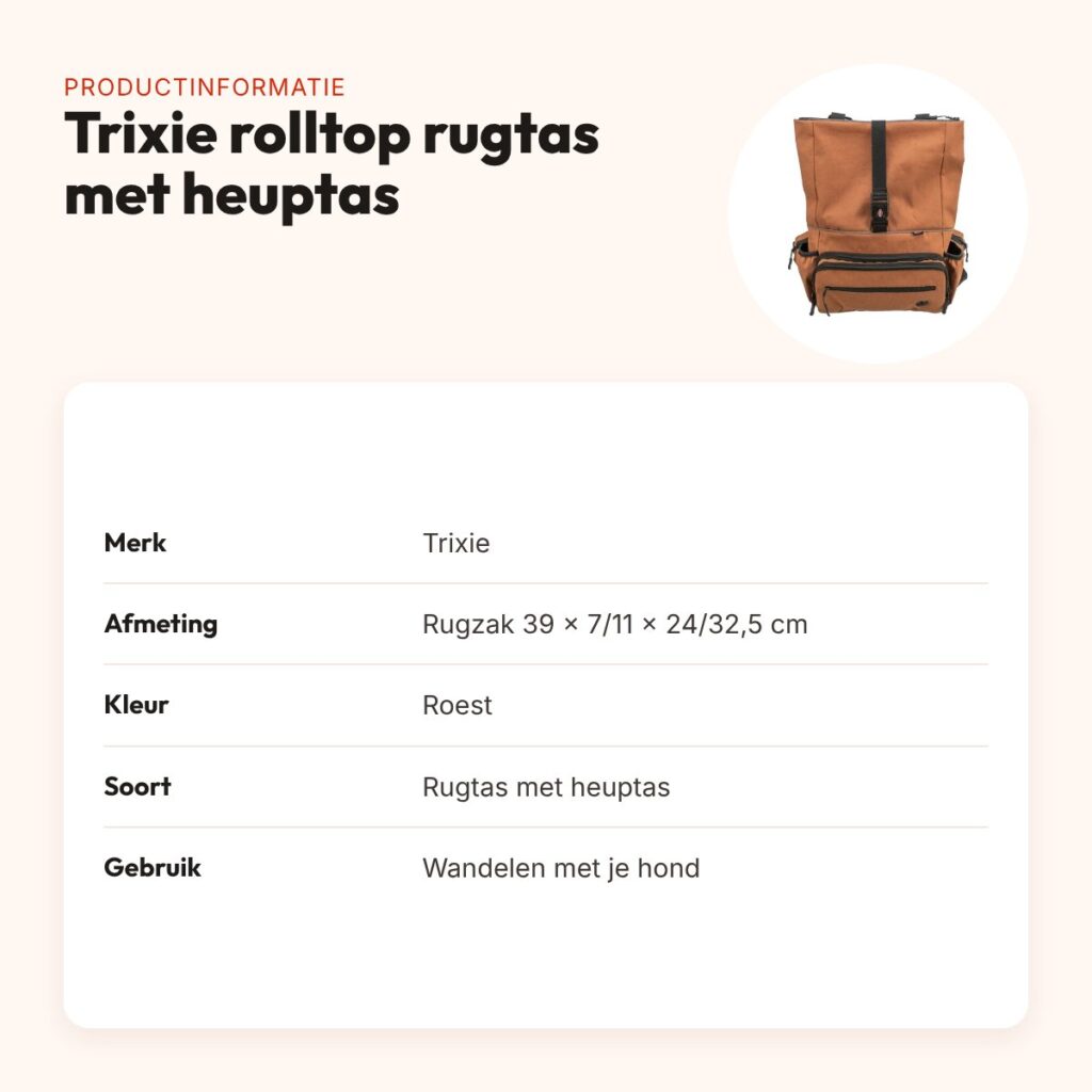 Trixie rolltop rugtas met heuptas roest – rugzak en heuptas in één – productinformatie