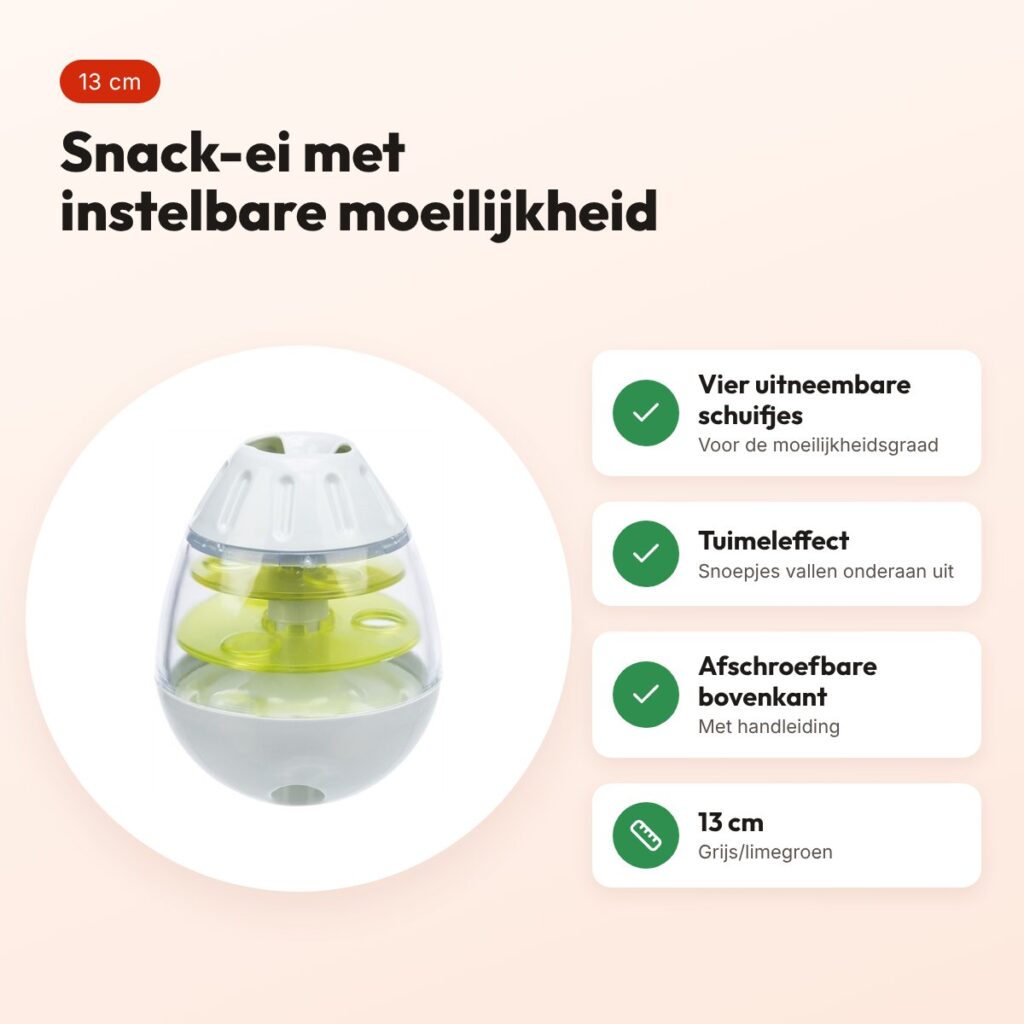 Trixie Roly Poly snack-ei 13 cm – grijs/limegroen, intelligentiespel – voordelen