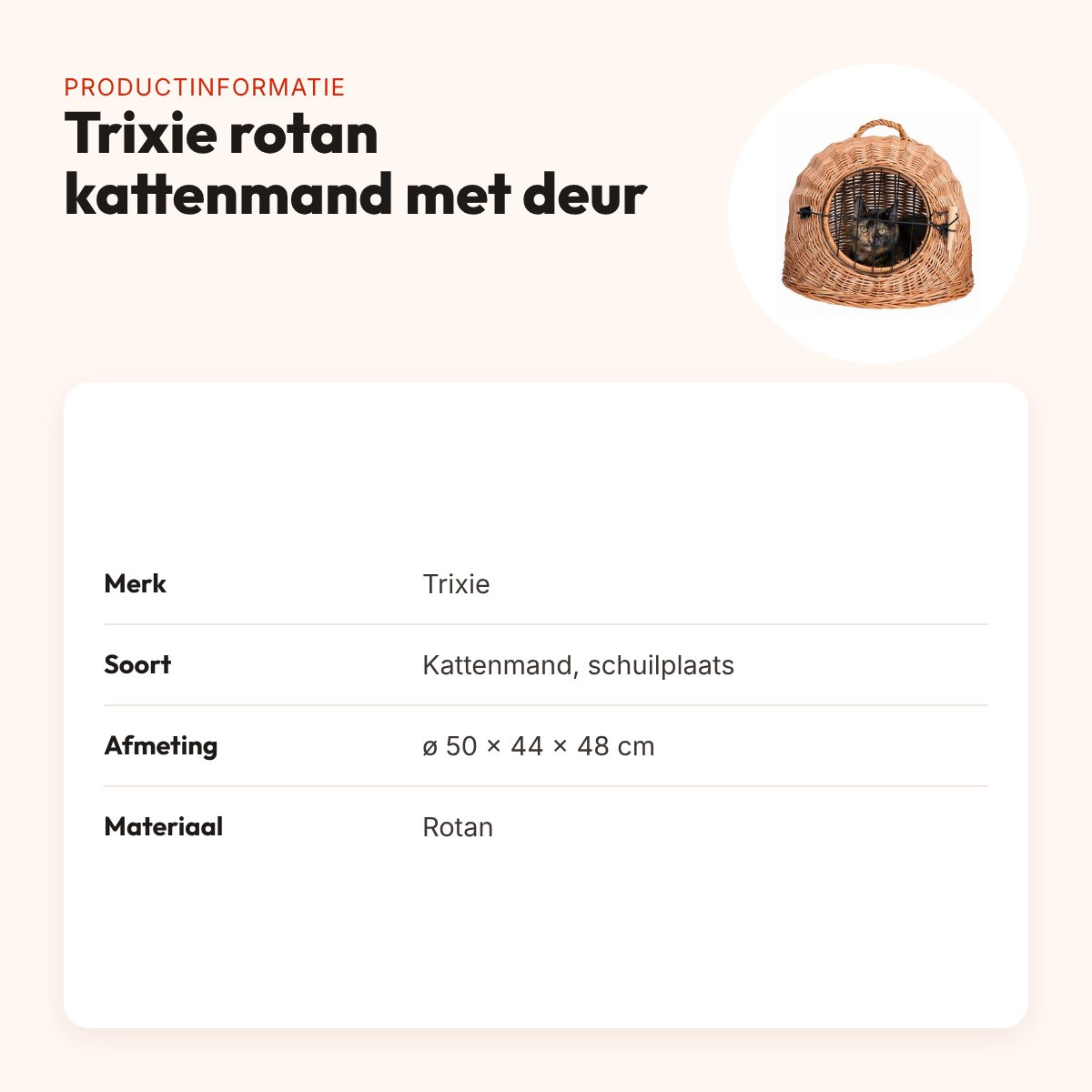 Trixie rotan kattenmand met deur ø 50 cm – schuilplaats – productinformatie