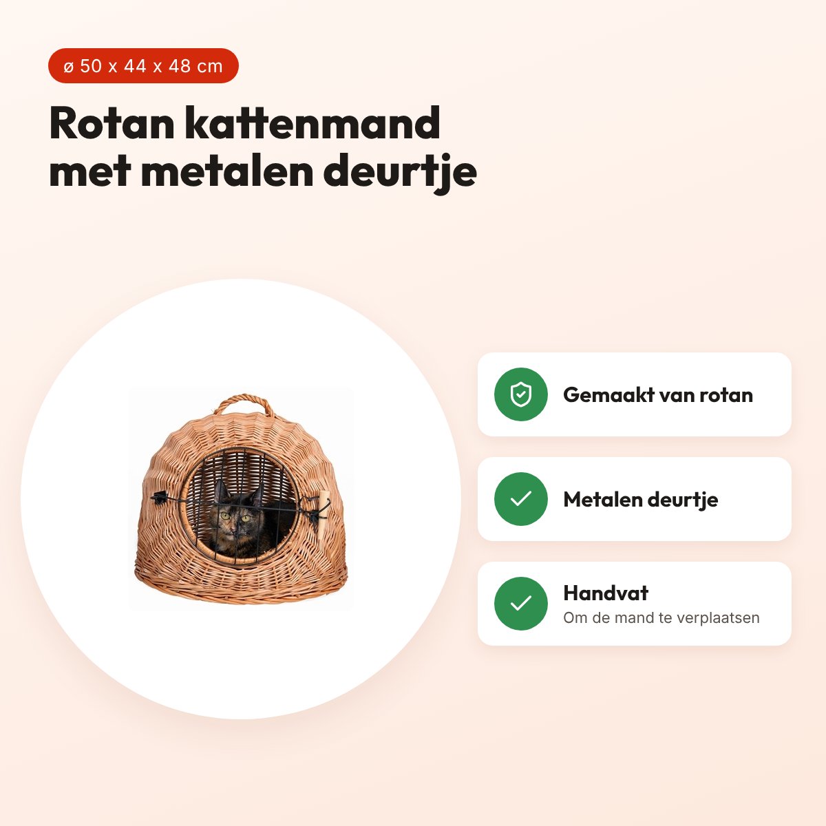 Trixie rotan kattenmand met deur ø 50 cm – schuilplaats – voordelen
