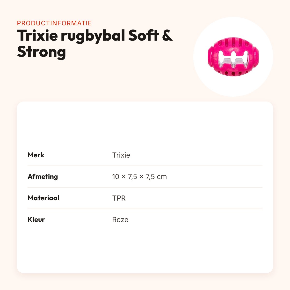 Trixie rugbybal Soft & Strong TPR roze 10 x 7,5 x 7,5 cm – hondenspeeltje – productinformatie