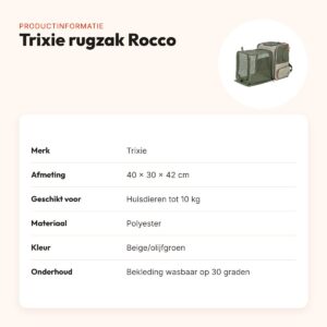 Trixie rugzak Rocco beige/olijfgroen 40 x 30 x 42 cm – tot 10 kg – productinformatie