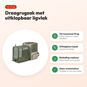 Trixie rugzak Rocco beige/olijfgroen 40 x 30 x 42 cm – tot 10 kg – voordelen