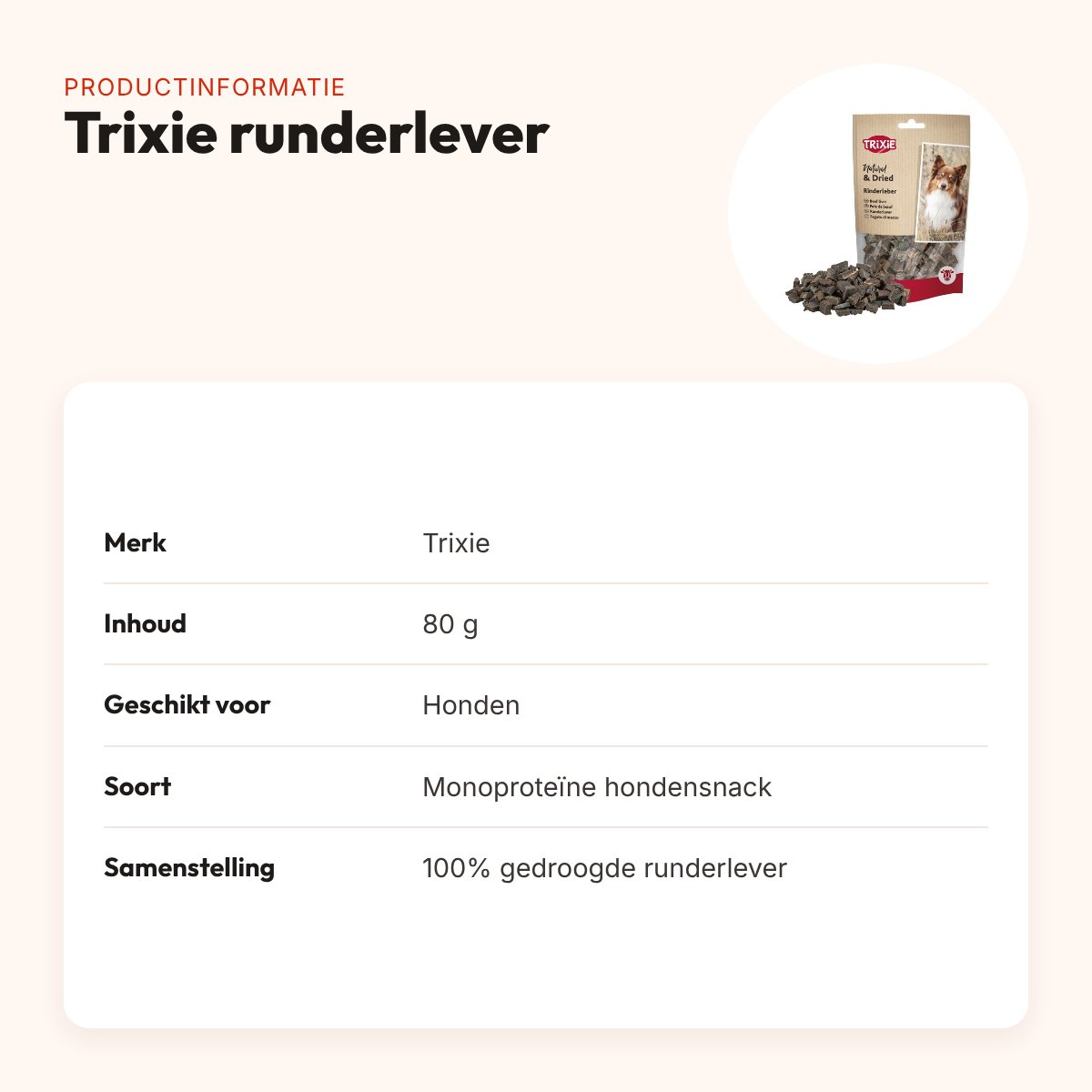 Trixie runderlever 80 g – gedroogde monoproteïne hondensnack – productinformatie
