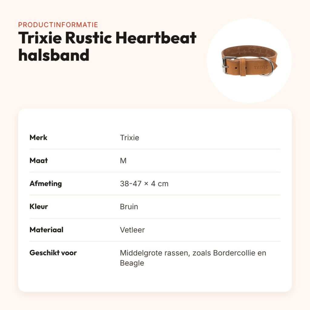 Trixie Rustic Heartbeat halsband vetleer bruin 38-47 x 4 cm – productinformatie