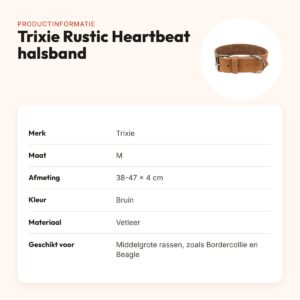 Trixie Rustic Heartbeat halsband vetleer bruin 38-47 x 4 cm – productinformatie