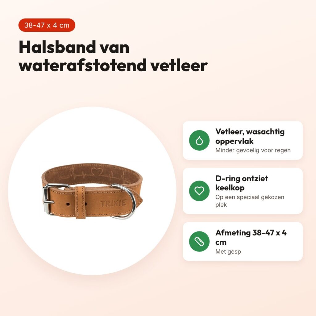 Trixie Rustic Heartbeat halsband vetleer bruin 38-47 x 4 cm – voordelen