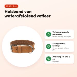 Trixie Rustic Heartbeat halsband vetleer bruin 38-47 x 4 cm – voordelen