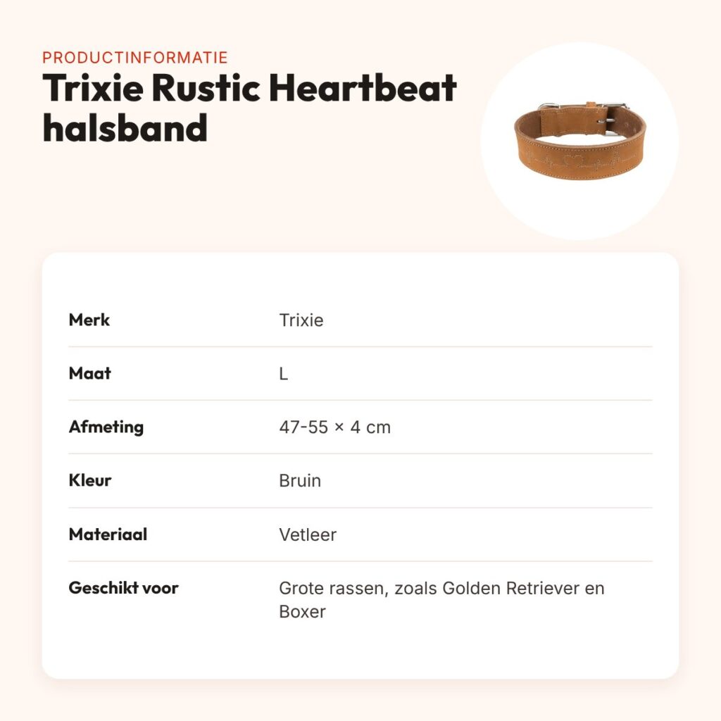 Trixie Rustic Heartbeat halsband vetleer bruin 47-55 x 4 cm – productinformatie