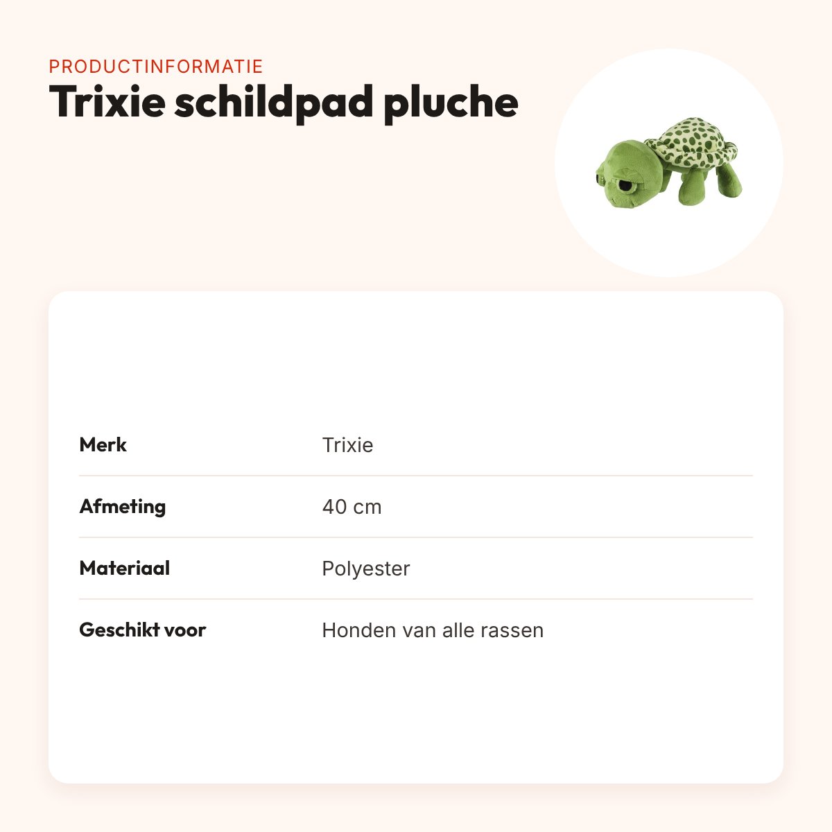 Trixie schildpad pluche 40 cm – hondenknuffel van polyester – productinformatie