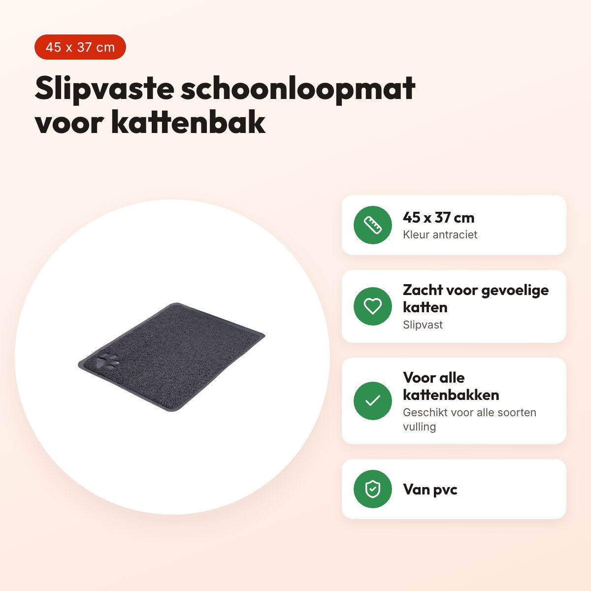 Trixie schoonloopmat voor kattenbak antraciet 45 x 37 cm – slipvast – voordelen