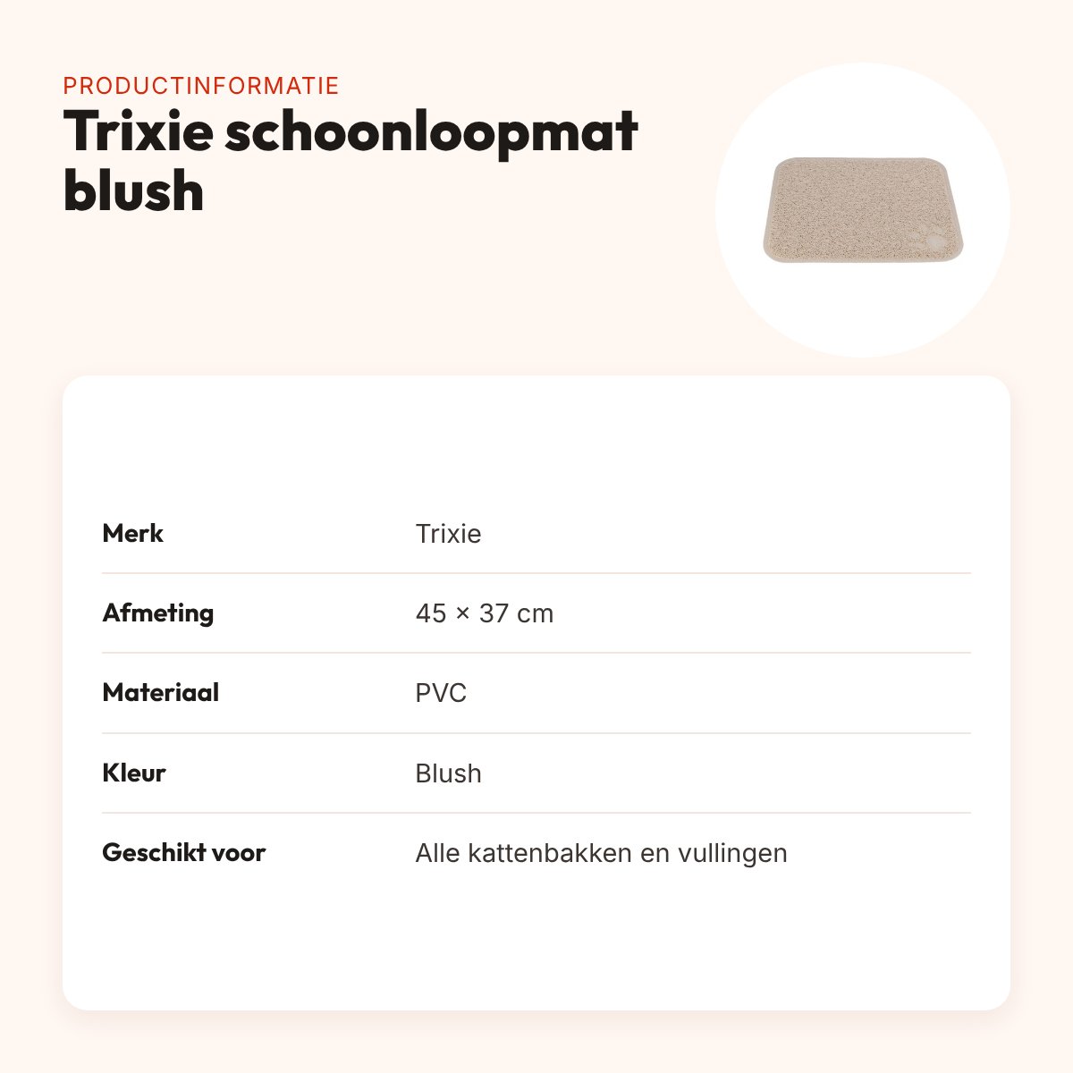 Trixie schoonloopmat voor kattenbak PVC blush 45 x 37 cm – productinformatie