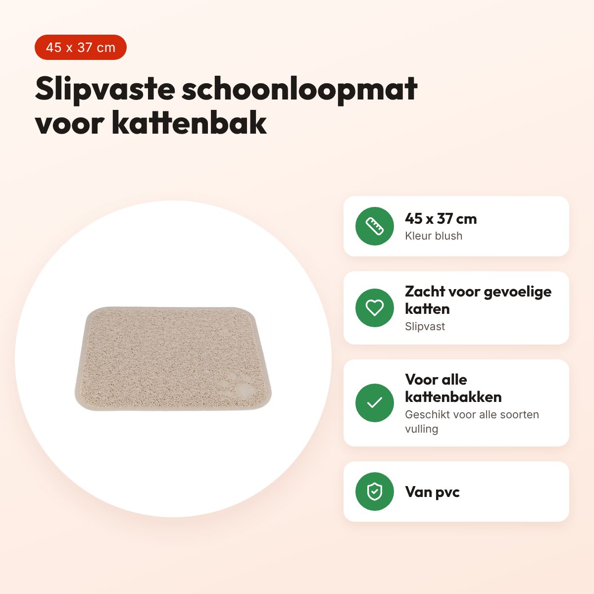 Trixie schoonloopmat voor kattenbak PVC blush 45 x 37 cm – voordelen