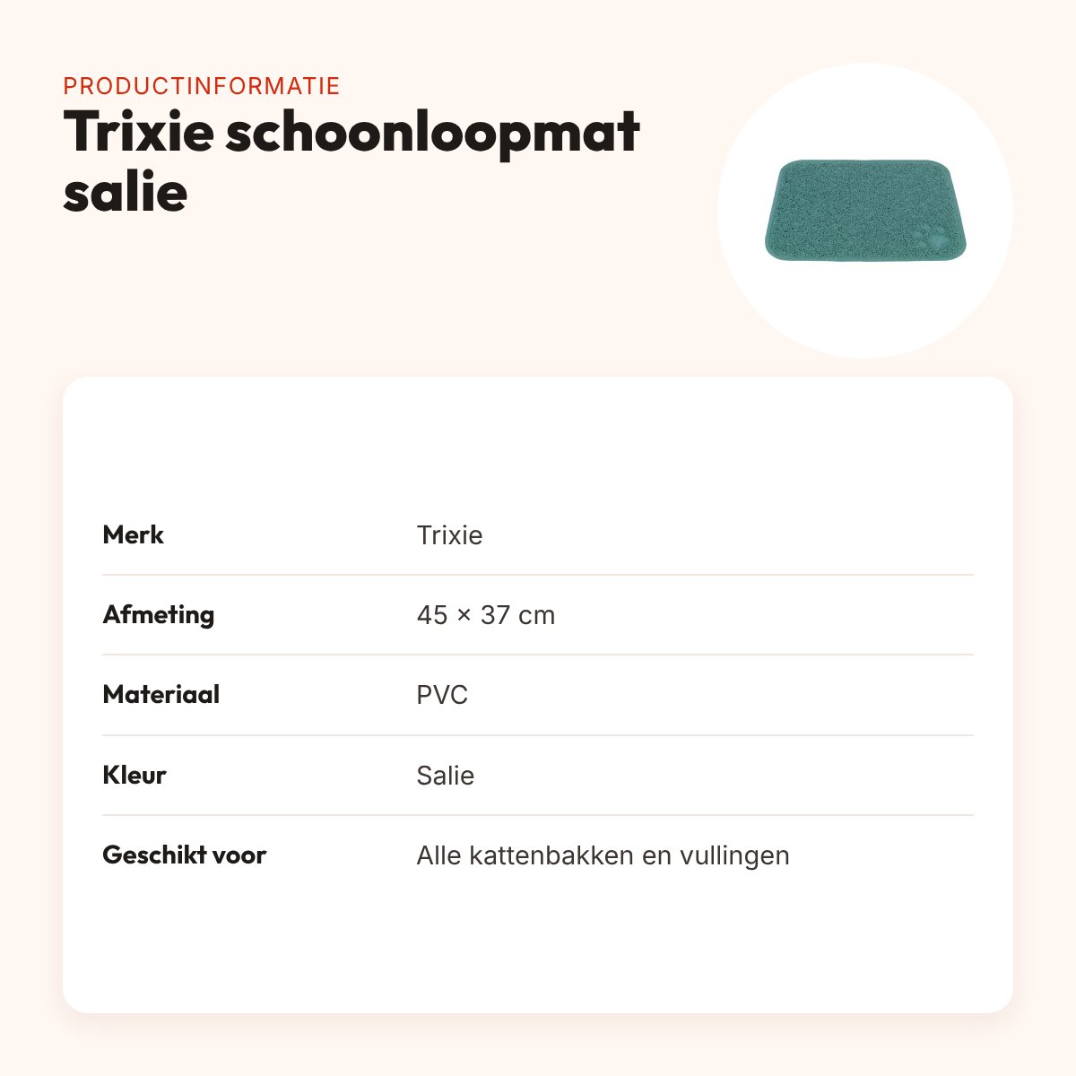 Trixie schoonloopmat voor kattenbak PVC salie 45 x 37 cm – productinformatie