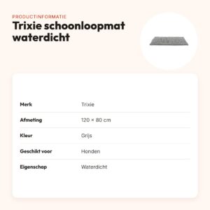 Trixie schoonloopmat waterdicht grijs 120 x 80 cm – voor honden – productinformatie