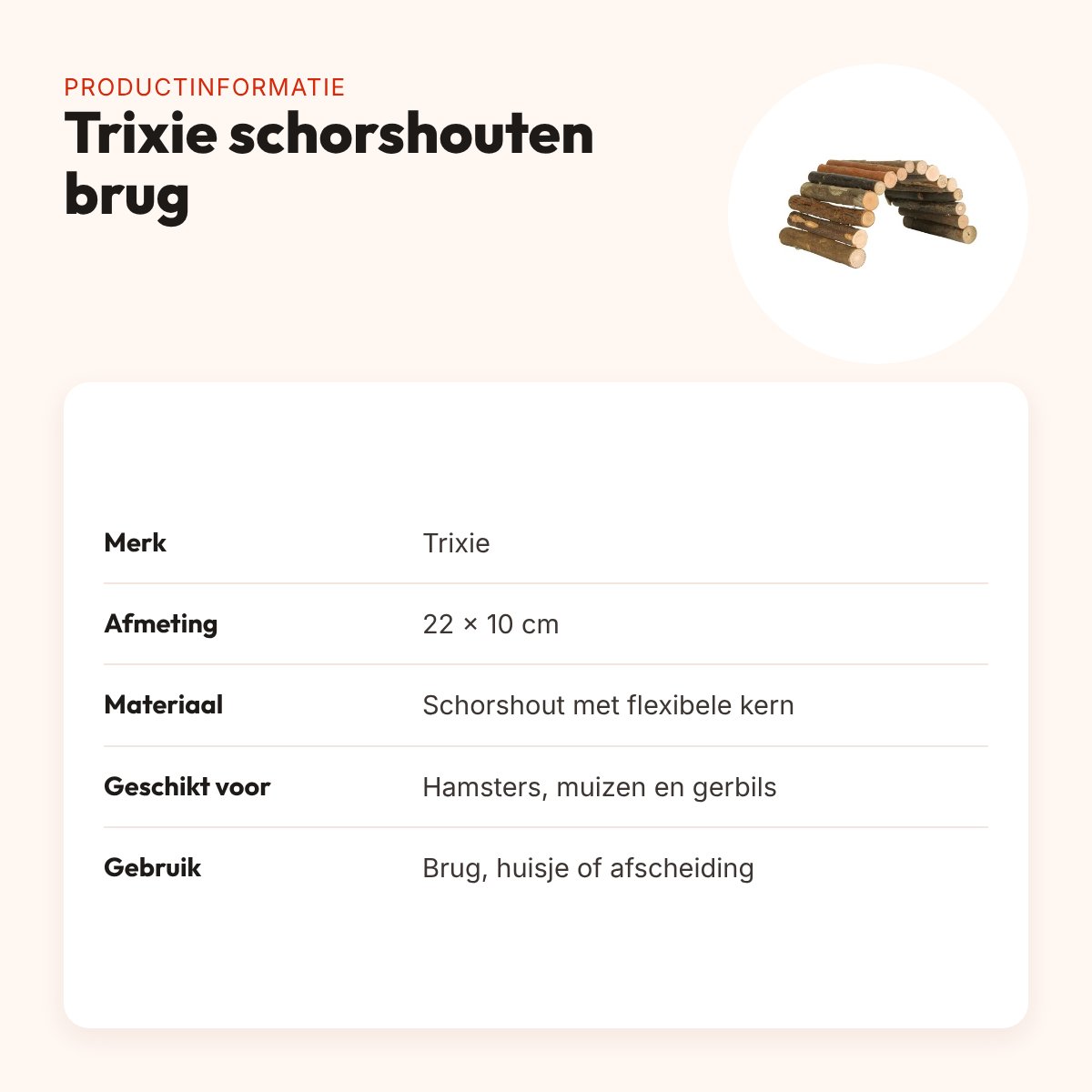 Trixie schorshouten brug 22 x 10 cm – flexibel, voor hamsters – productinformatie