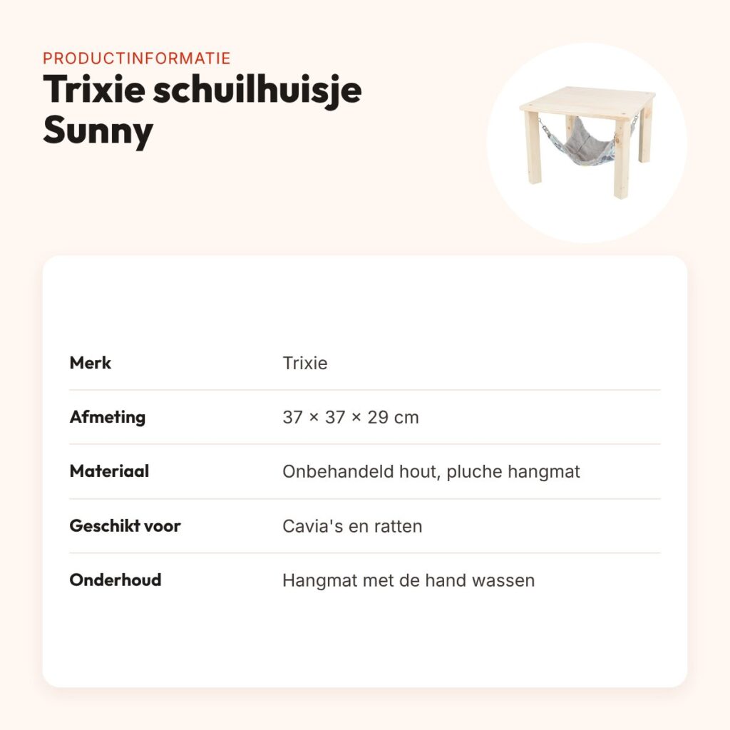 Trixie schuilhuisje met hangmat Sunny 37 x 37 x 29 cm – hout, voor cavia's – productinformatie