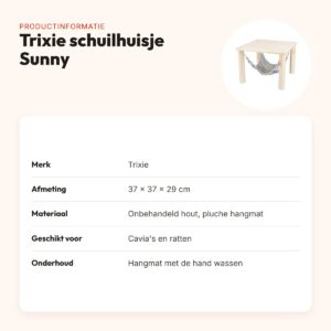 Trixie schuilhuisje met hangmat Sunny 37 x 37 x 29 cm – hout, voor cavia's – productinformatie