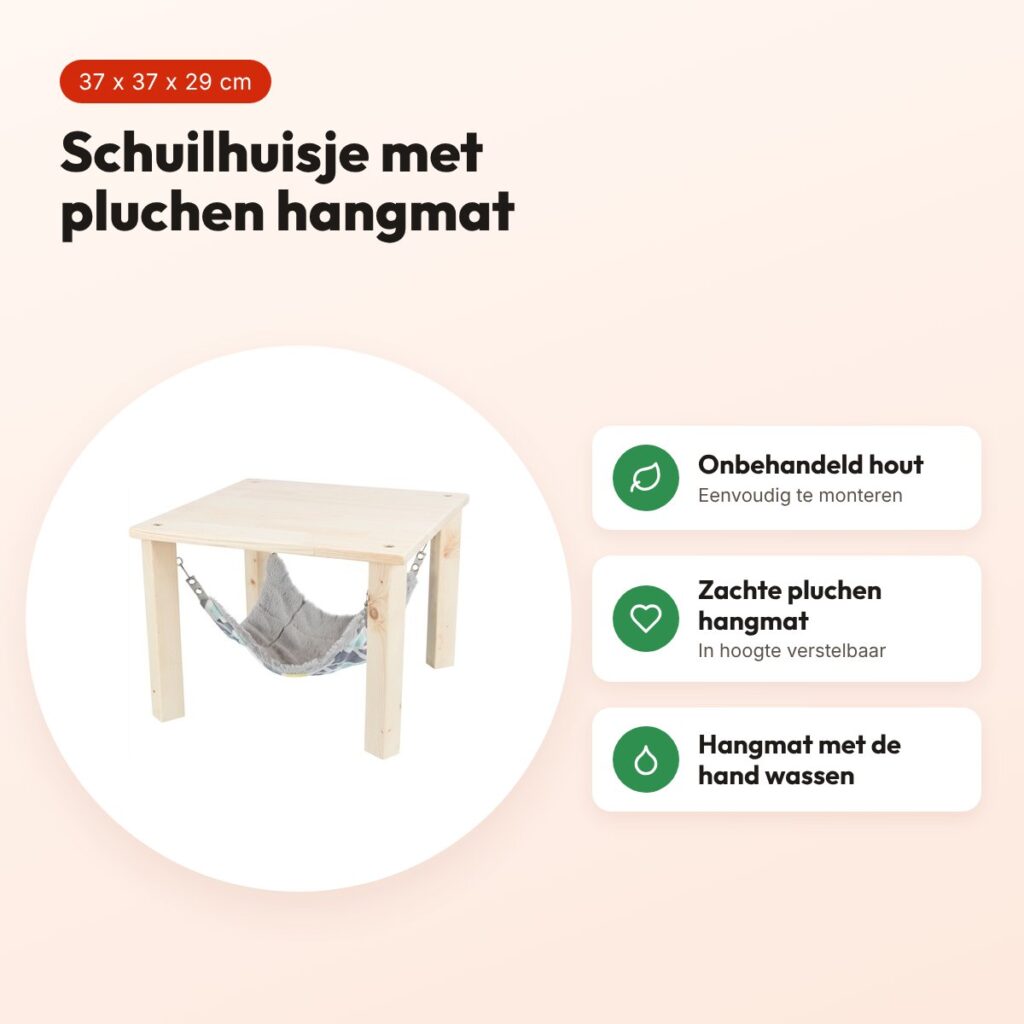 Trixie schuilhuisje met hangmat Sunny 37 x 37 x 29 cm – hout, voor cavia's – voordelen