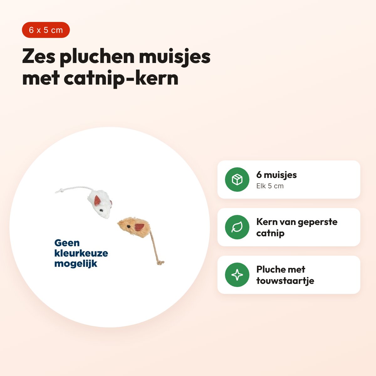 Trixie set muizen met catnip-kern pluche 5 cm – 6 stuks – voordelen