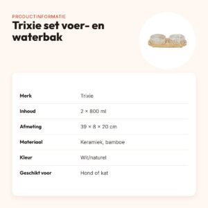Trixie set voerbak en waterbak keramiek/bamboe wit/natuur 2 x 800 ml – productinformatie