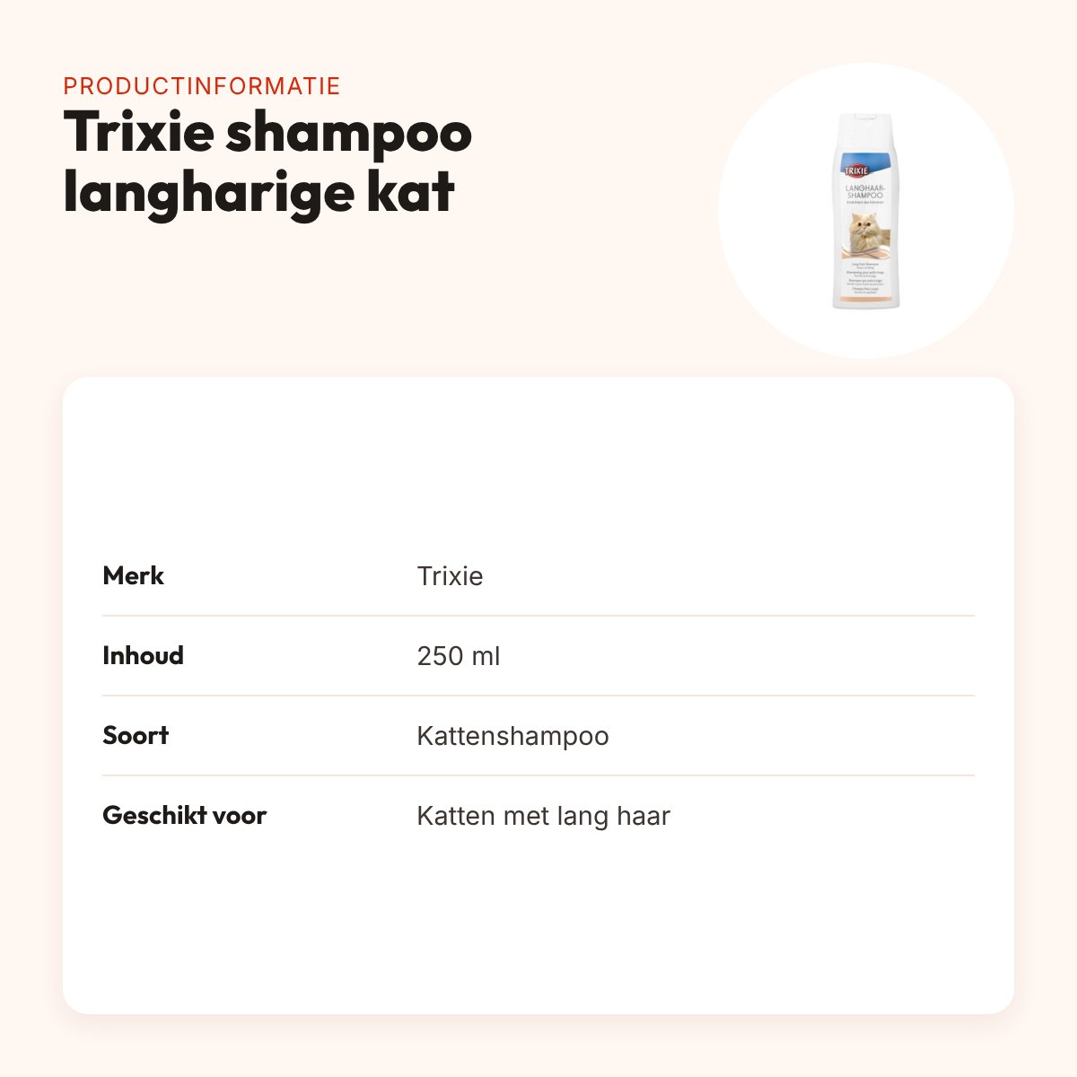 Trixie shampoo langharige kat 250 ml – tegen vervilting – productinformatie