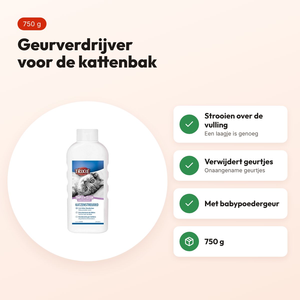 Trixie Simple 'n' Clean geurverdrijver kattenbak babypoeder 750 g – voordelen
