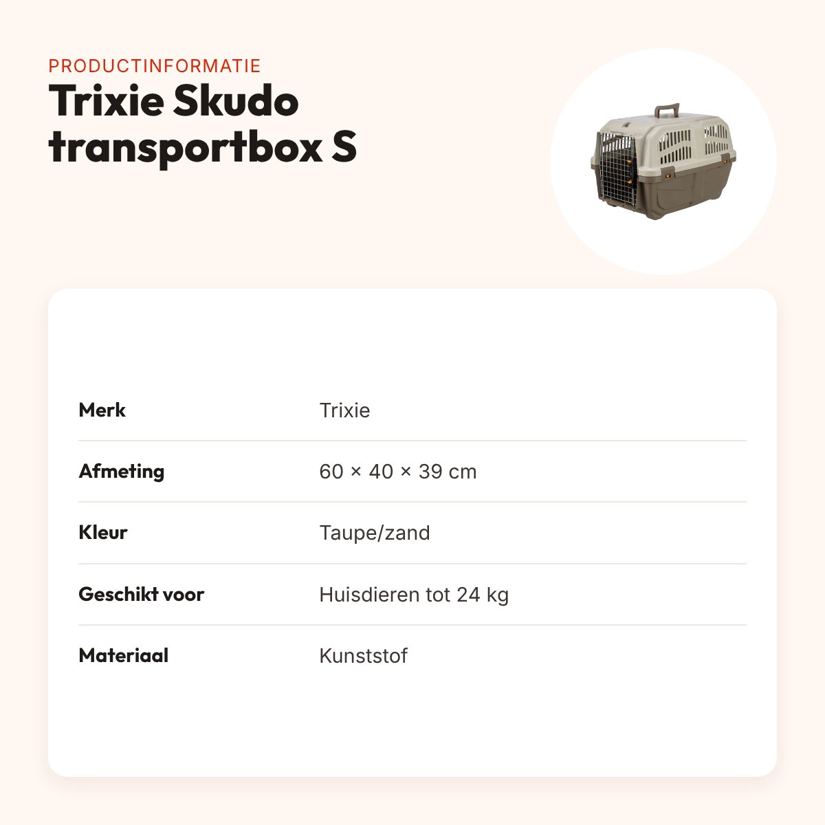 Trixie Skudo transportbox S taupe/zand 60 x 40 x 39 cm – tot 24 kg – productinformatie