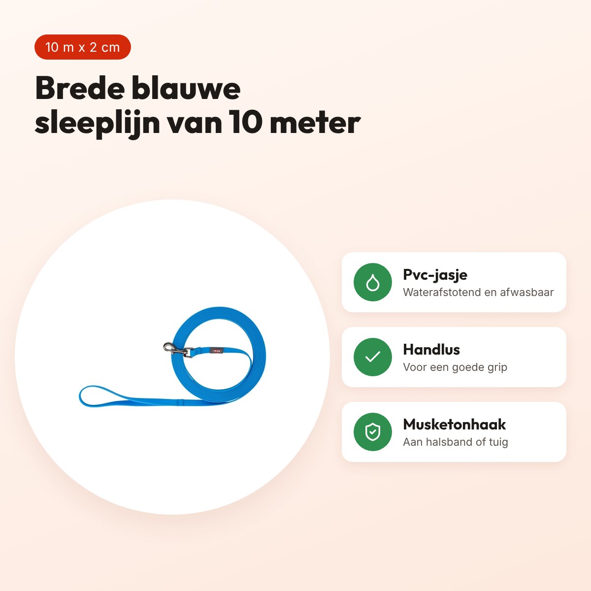 Trixie sleeplijn Easy Life blauw 10 m x 2 cm – waterafstotend, afwasbaar – voordelen